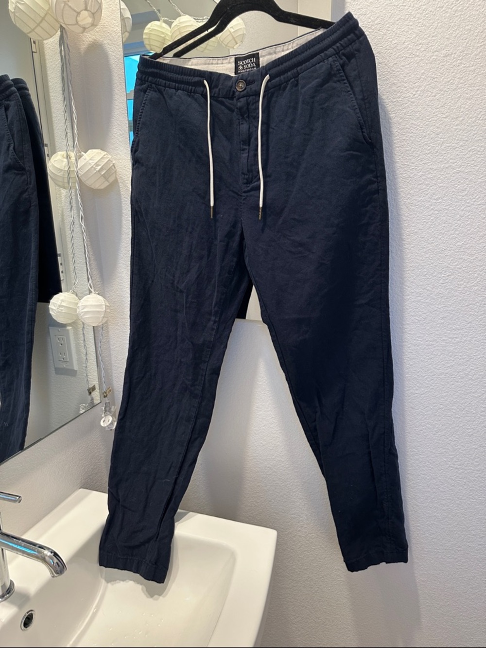Scotch & Soda Navy Drawstring Linen Pants